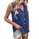 thumbnail image 1 of Gibobby Camiseta sin mangas con botones y cuello en V de color sólido informal para mujer(Azul,XG), 1 of 5