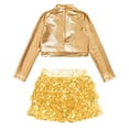 thumbnail image 4 of YONGHS Kids Girls Sequins Long Sleeve Crop Top with Shorts Culottes Jazz Hip Hop Dance Costume Gold 6, 4 of 5