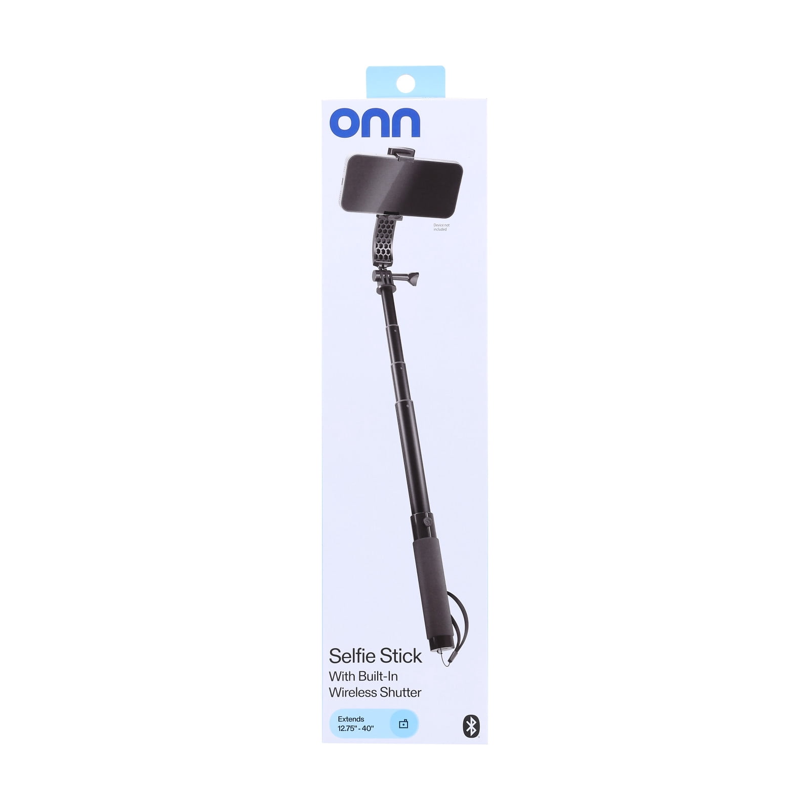 Onn Bluetooth Selfie Stick – Extendable to 40 in, 360° Rotating & Tilting Clamp with Built-In Rechargeable Shutter and Universal Camera Mount