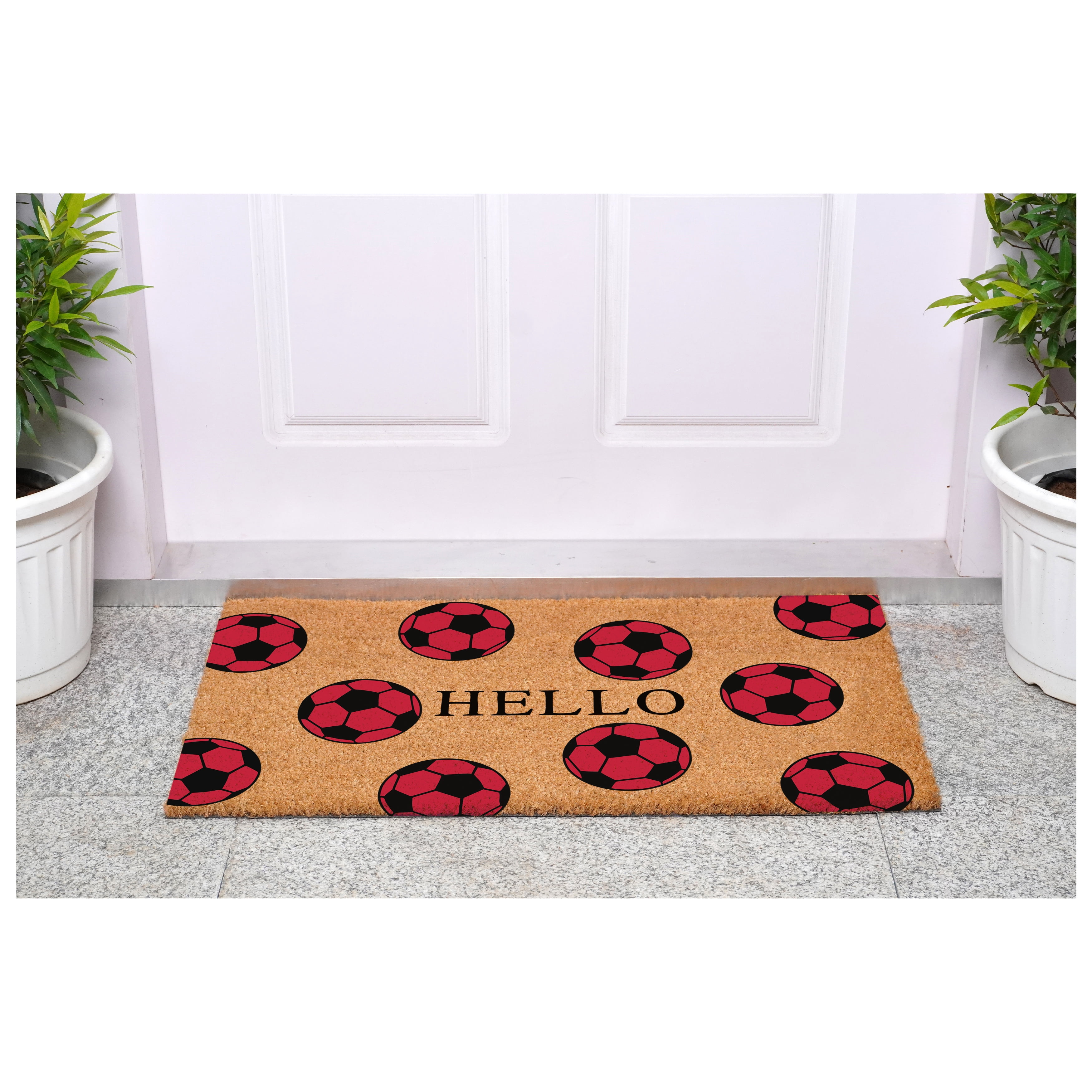 Calloway Mills 116361729 Soccer Hello Doormat, 17" x 29", Black/Red