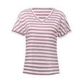 thumbnail image 4 of MIXUE Womens Summer Tops Striped Print V Neck Short Sleeve Slim Shirts For Women Tee Shirts Activewear,Pink,M, 4 of 8