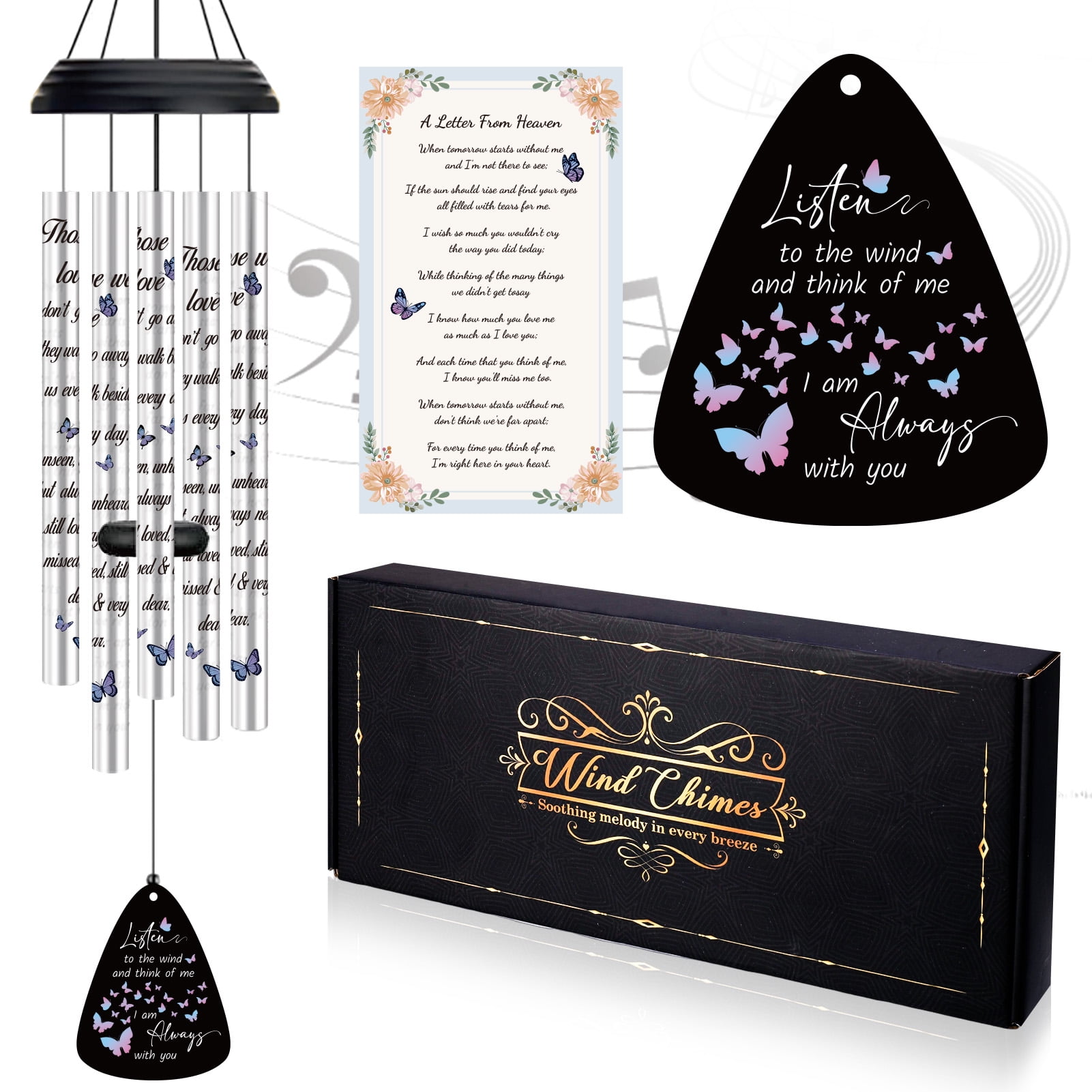 topjuju 32'' Memorial Wind Chimes for Loss of Loved One, Sympathy Windchime Gifts in Memory of Dad Mom Condolence Bereavement, Deep Tone Wind Chimes for Outside Decoration (Patio, Graden, Yard)