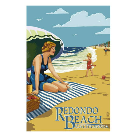 Redondo Beach, California - Woman on the Beach Print Wall Art By Lantern