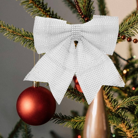 HEANUJJ Large Silver Glitter Christmas Bow for Wreaths Party Decorations and Craft Projects