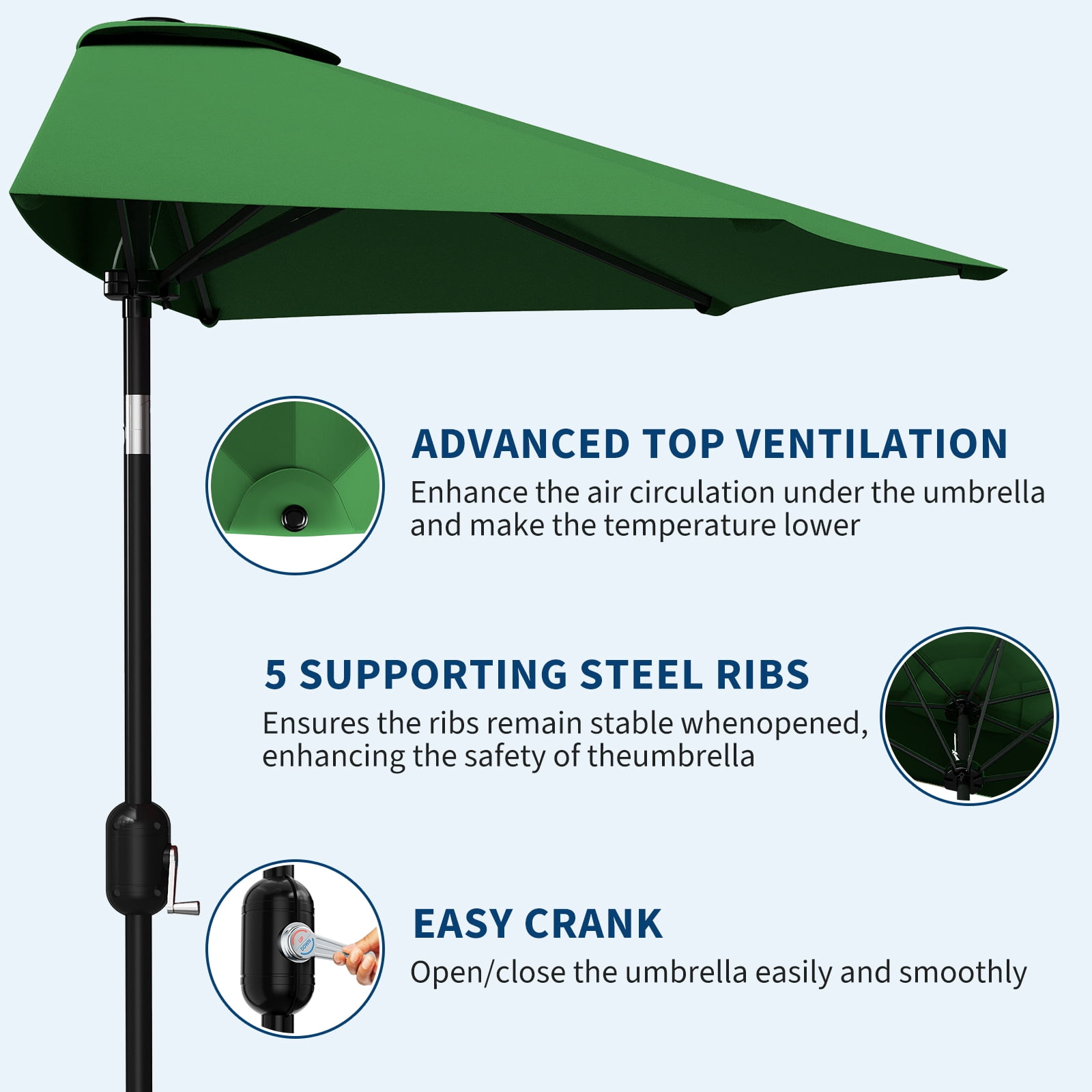 GOGRANT 98.4 in Green Round Market Patio Umbrellas with Crank, Adjustable Tilt, Crank, Crank, Crank, Crank, 5 Ribs