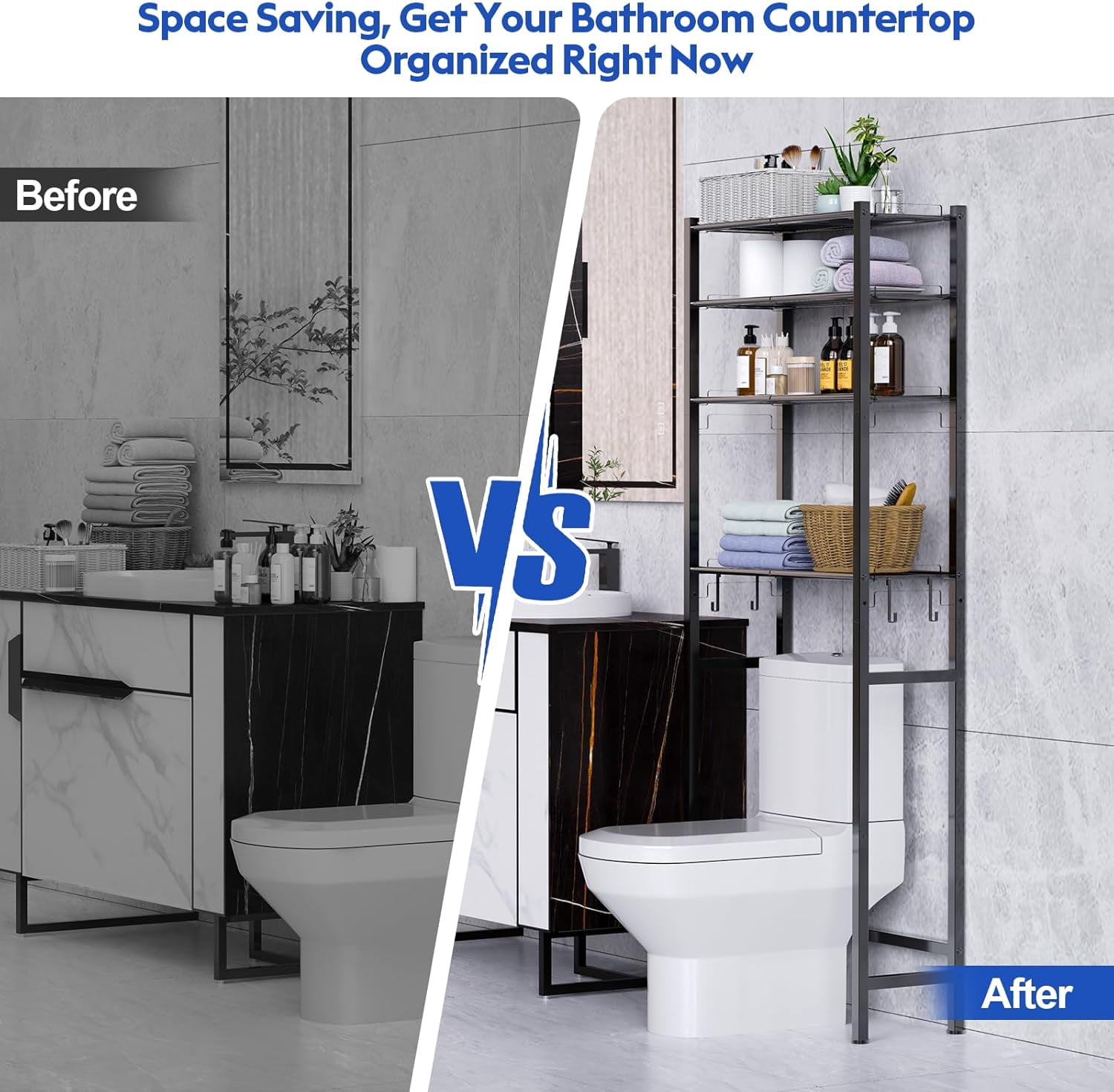 4 Tier Over The Toilet Storage Rack Adjustable Height Freestanding Bathroom Organizer Shelves Cabinet Above Toilet