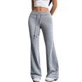 thumbnail image 3 of Women'S Wide Waistband Sweatpants Trendy Baggy High Waisted Casual Trousers Flare Leg Pant Light Gray XL, 3 of 7