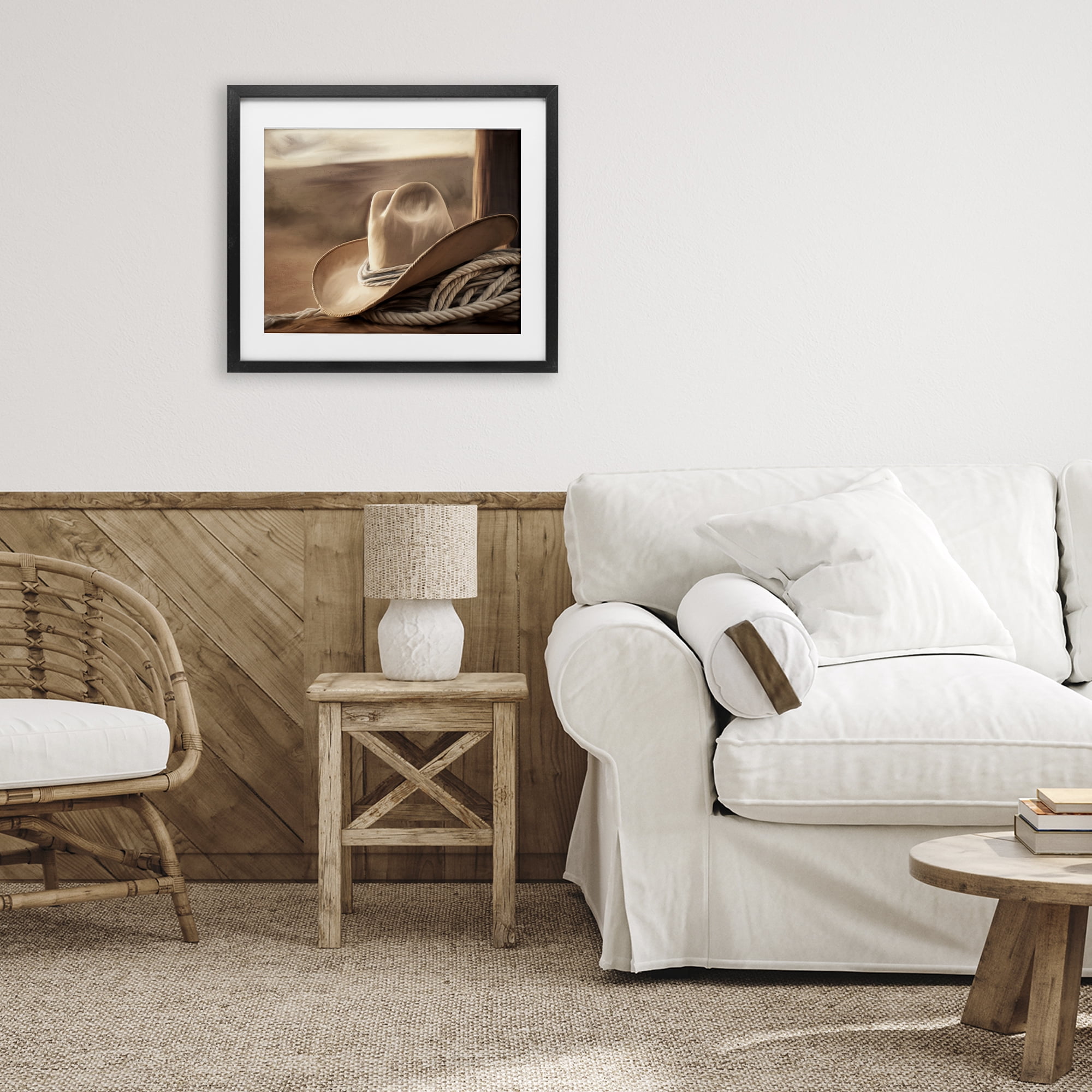 Stupell Industries White Cowboy Hat Black Framed Print Under Glass, design by Kim Allen