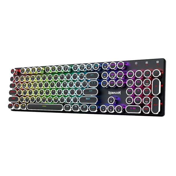 Redragon Typewriter Keyboard Wireless, Mechanical Gaming Keyboard, Bluetooth/2.4Ghz/Wired, RGB LED Backlit, Rechargeable, Blue Switch - Clicky, Solid