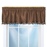 Elegance Scroll Embroidered Cut-Out Window Valance with Rod Pocket Top for Easy Hanging, 58" W x 13" L