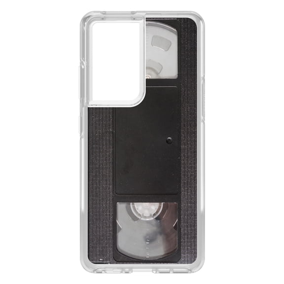 DistinctInk Clear Shockproof Hybrid Case for Galaxy S21 ULTRA 5G (6.8" Screen) - TPU Bumper, Acrylic Back, Tempered Glass Screen Protector - VHS Video Tape