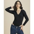 thumbnail image 2 of Moomaya V-Neck Solid Bodysuit For Women, Long Sleeves Cotton Casual Bodysuit, 2 of 9
