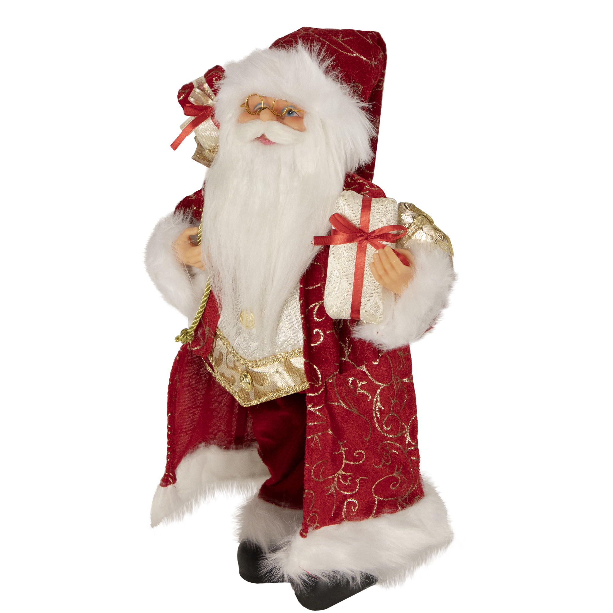 16" Standing Santa Claus in Red and Gold Robe with Gifts Christmas Figure