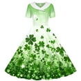 thumbnail image 2 of BRGZLK Girls Stretchy Dress Hepburn Style Saint Patricks Day Holiday Shamrock Print Short Sleeve Turn Down Collar Dress Kids Irish Dresses Party Outfits Green A 11-12 Years, 2 of 5