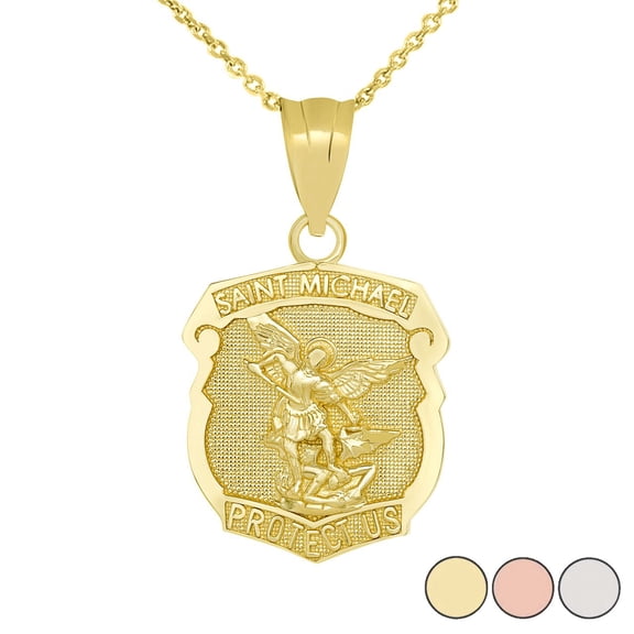 10k Yellow Gold Saint Michael Protect Us Shield Pendant / Necklace (16 Inches)
