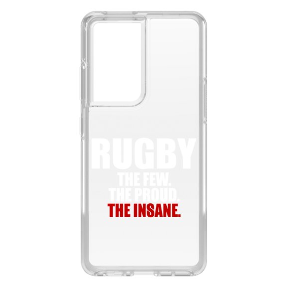 DistinctInk Clear Shockproof Hybrid Case for Galaxy S21 ULTRA 5G (6.8" Screen) - TPU Bumper Acrylic Back Tempered Glass Screen Protector - Rugby The Few The Proud the Insane