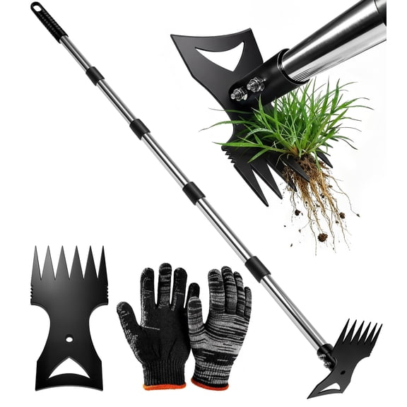 ALLJOY Weeding Tool, Hoe Cultivator 2 in 1 Garden Tools, 45 inch Weeder Hand Tiller Weeding Rake for Yard Lawn Gardening Digging Planting