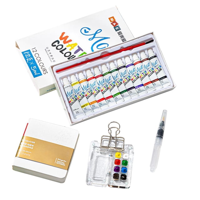 New Mini Watercolor Acrylic Paint Box Set- 8 /15 Grid Blank Book Pen