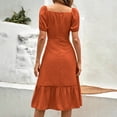 thumbnail image 5 of ZQUUVOU Women's Square Neck Midi Dress Puff Sleeves Button Front Ruffle Hem Elegant Sundress Casual Summer Beachwear Brown, 5 of 6