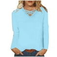 thumbnail image 4 of Feancey Womens Solid Color Long Sleeve Tops Fashion Hollow Out V-Neck Loose Blouses Dressy Casual Tunics Fall Plus Size T-Shirts Light Blue 5XL, 4 of 6