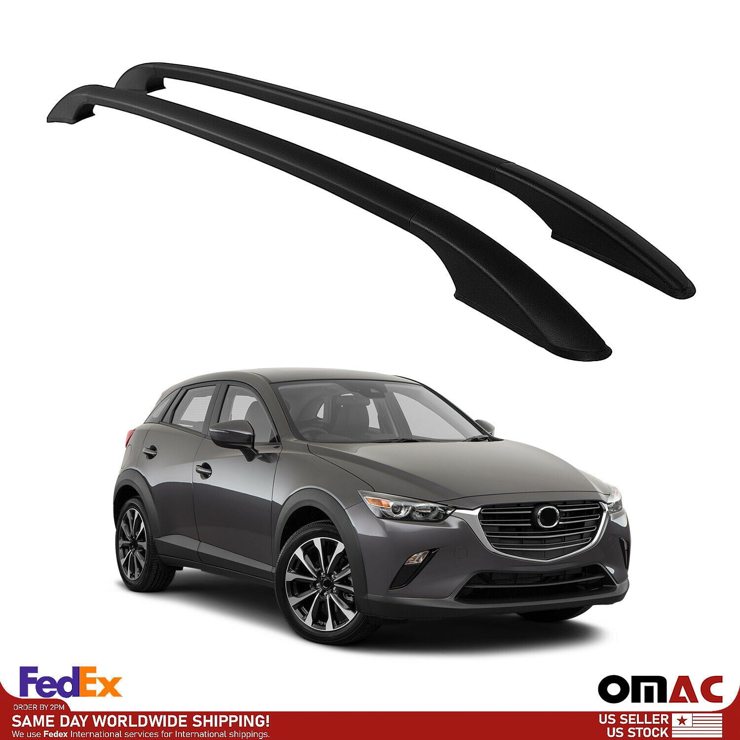 Top Roof Rack Side Rails Bars Alu Black For Mazda CX3 20162021