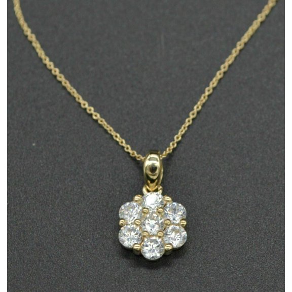 2Ct Round Cut Lab Created Diamond Flower Shape Pendant In 14K Yellow Gold Plated Silver 18"