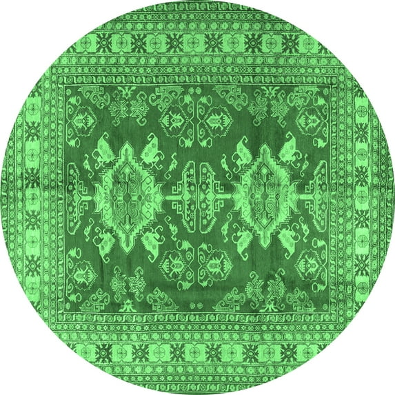 Ahgly Company Indoor Round Geometric Emerald Green Traditional Area Rugs, 3' Round