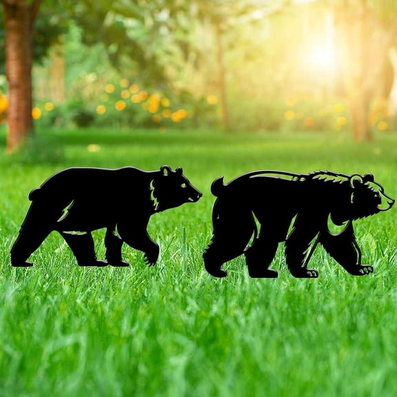 2Pcs 2 Styles Animal Garden Stakes Yard Stake Silhouette Mixed Sizes Metal Decorative Black Bear Garden Statue DIY