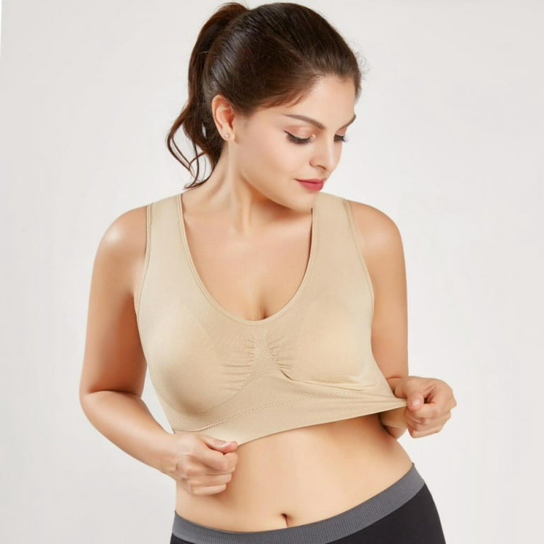 Plus Size Sleep Bras,Soft Comfy Daily Bras,Seamless Leisure Bras with  Removable Pads for Women 
