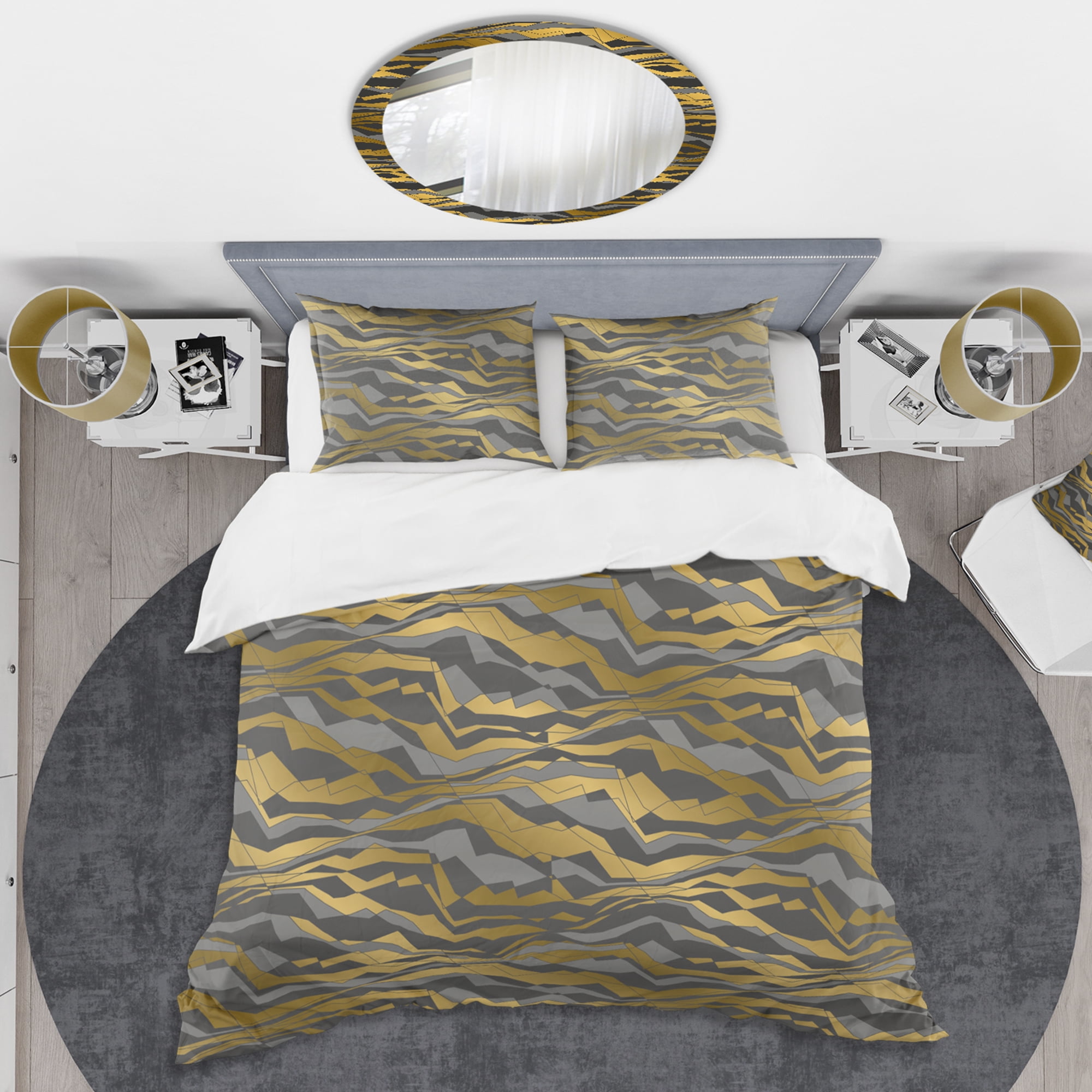 Designart 'Angled lines and waves pattern' Mid-Century Modern Duvet Cover Set