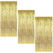 Foil Fringe Curtain, Ztent 3 Pack Gold Metallic Tinsel Foil Backdrop for Birthday Party Wedding Decor Bridal Shower Baby Shower Engagement Bachelorette Party Supplies