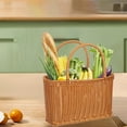 thumbnail image 6 of Plastic Wicker Shopping Basket with Handle, Picnic Basket with Handles, Imitation Rattan Woven Harvest Basket Holder, Rustic Fruits Vegetable Storage Baskets for Picnic, Wedding, Gifting, 6 of 6