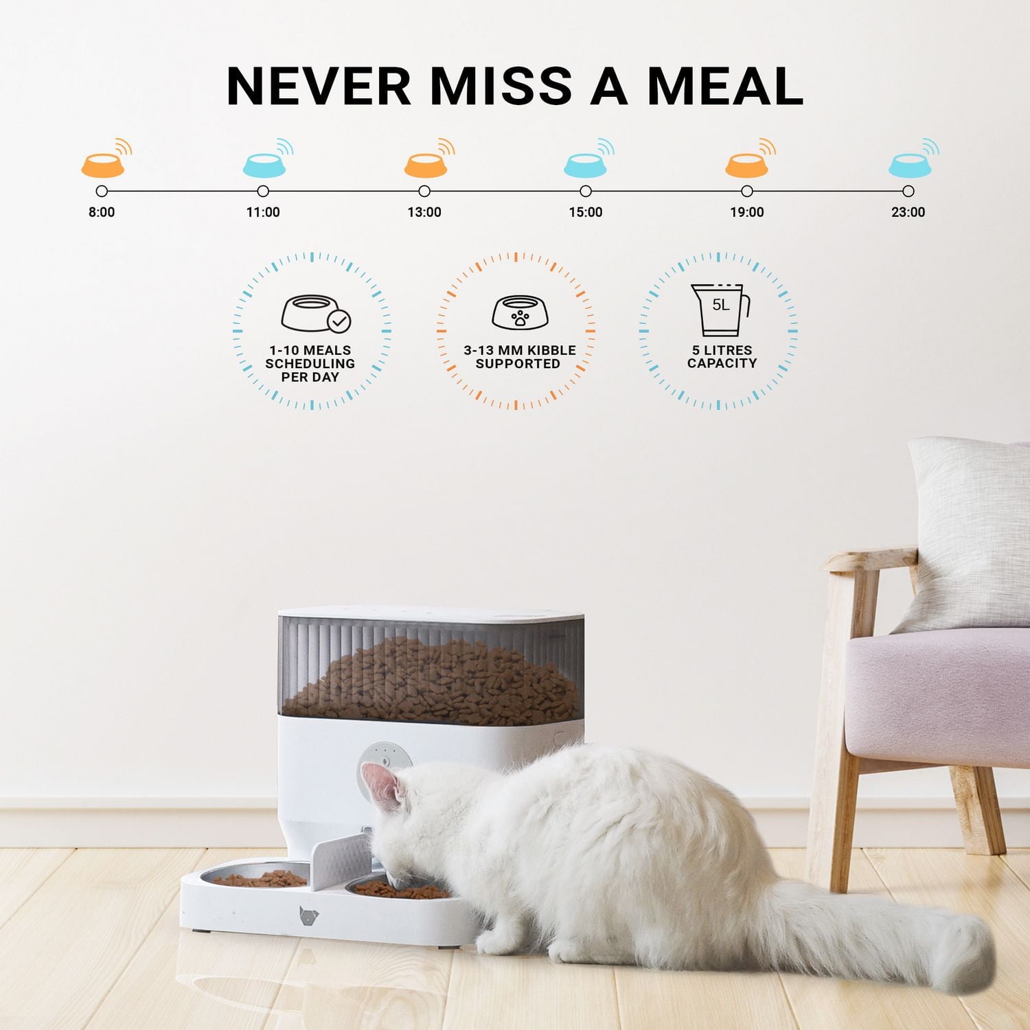 Instachew Purechew Double Automatic Pet Feeder, Two-Way Splitter and Double Bowls for Cats and Dogs