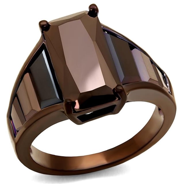 Women IP Coffee Light Brass Ring with AAA Grade CZ in Light Coffee - Size 8