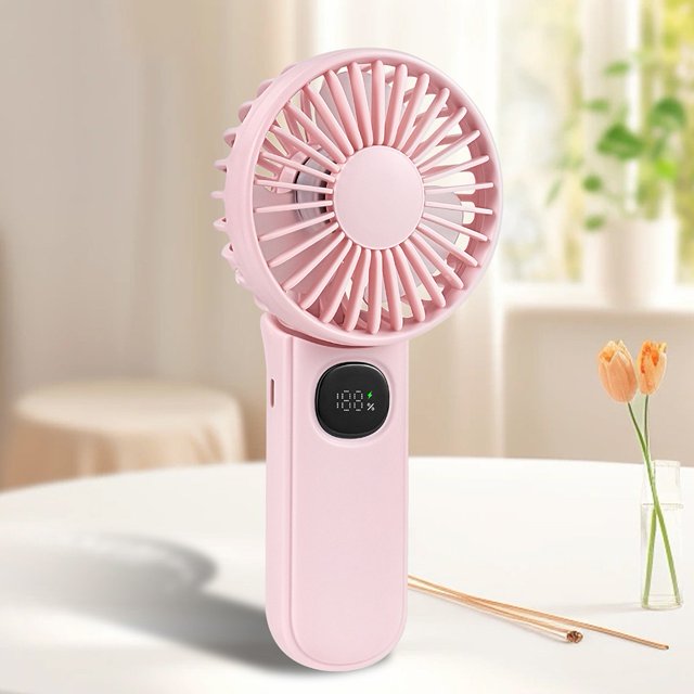 Digital display 5-speed folding neck hanging fan strong wind handheld fan