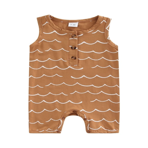 Newborn Baby Girls Boys Jumpsuits Clothing 5 Colors Printed Sleeveless Button Summer Romper Coffee Ripple 3-6 Months