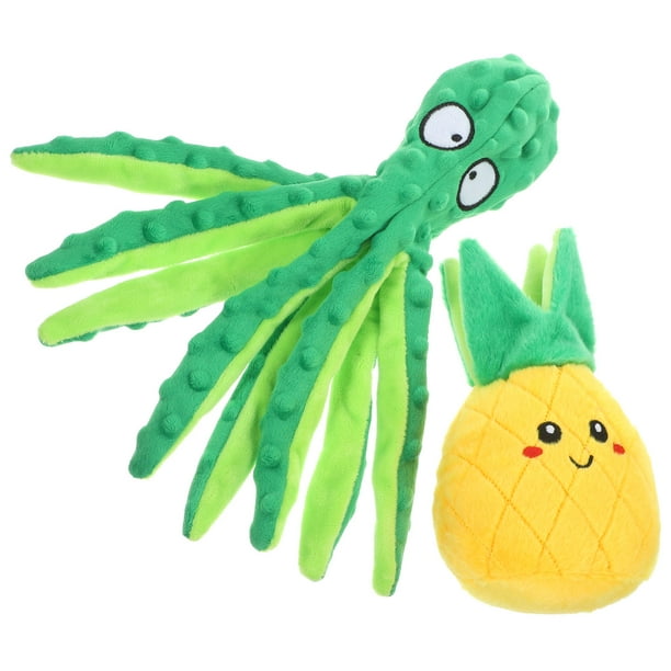 KAKOWELY 2 juguetes para perros, pulpo chirriante, piña, interactivos