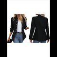 thumbnail image 1 of Conjunto de Chaqueta Informal de Negocios de Larga y Corte Entallado para Mujer, con Doble Botonadura y Abertura Frontal, para Otoño. Negro S, 1 of 7