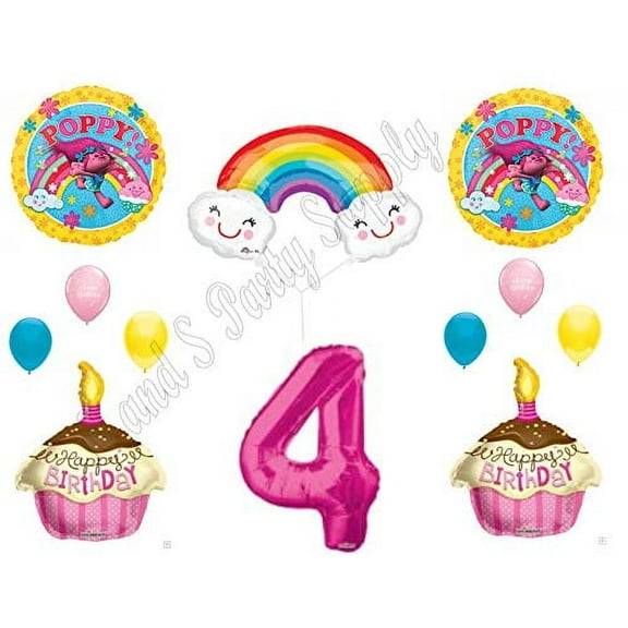 POPPY TROLLS RAINBOW 4th Happy Birthday Party Balloons Decoration Supplies Movie