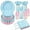 Pink+Blue, variant on 350 Pcs Sage Green Paper Plates and Napkins, Sage Green Party Supplies Include Green Scalloped Plate Paper Napkin Cup Plastic Cutlery for Baby Shower, Wedding, Birthday