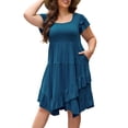 thumbnail image 1 of Vestido largo AZACHID para mujer, talla grande, doble volante, azul 2XL, 1 of 7