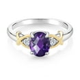 thumbnail image 4 of Gem Stone King 2 Tone 10K Yellow Gold and 925 Sterling Silver Oval Checkerboard Purple Amethyst and Lab Grown Diamond Engagement Ring for Women (1.28 Cttw, Available in Size 5,6,7,8,9), 4 of 6