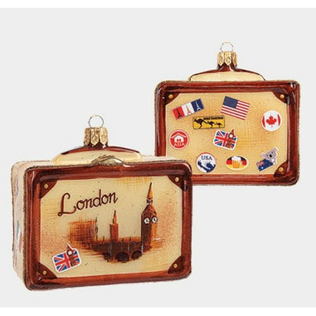 London Vintage Style Travel Suitcase Glass Christmas Ornament ONE Decoration New