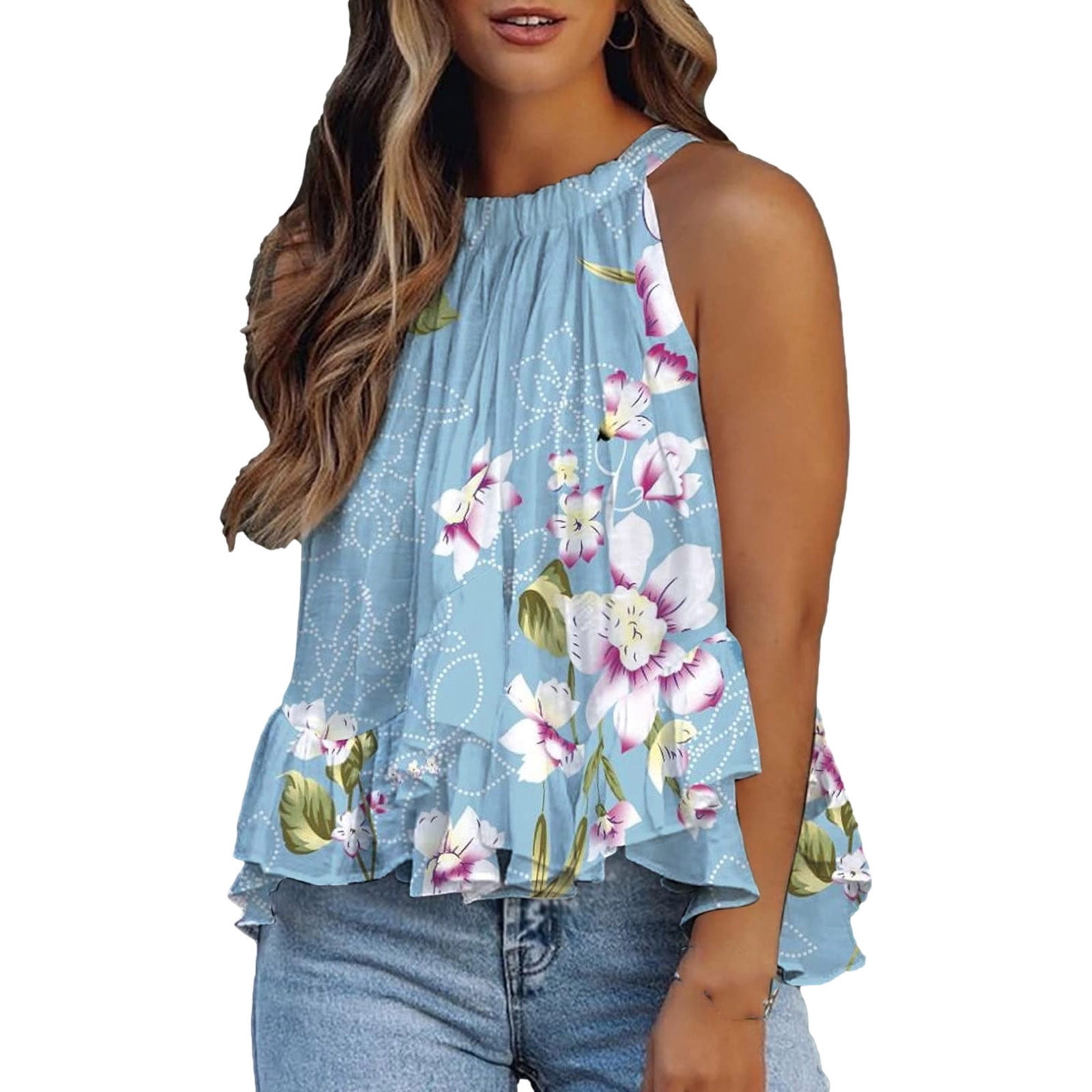 MIHOLL Women's Babydoll Tops Sleeveless Summer Casual Loose T Shirt Flowy Tank Top