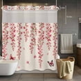 thumbnail image 5 of Spring Flowers No Hooks Shower Curtain with Snap-in Liner Watercolor Gradient Falling Pink Floral Butterfly Linen Texture Shower Curtains for Bathroom, Waterproof, Easy Install, Washable 72"x72", 5 of 9