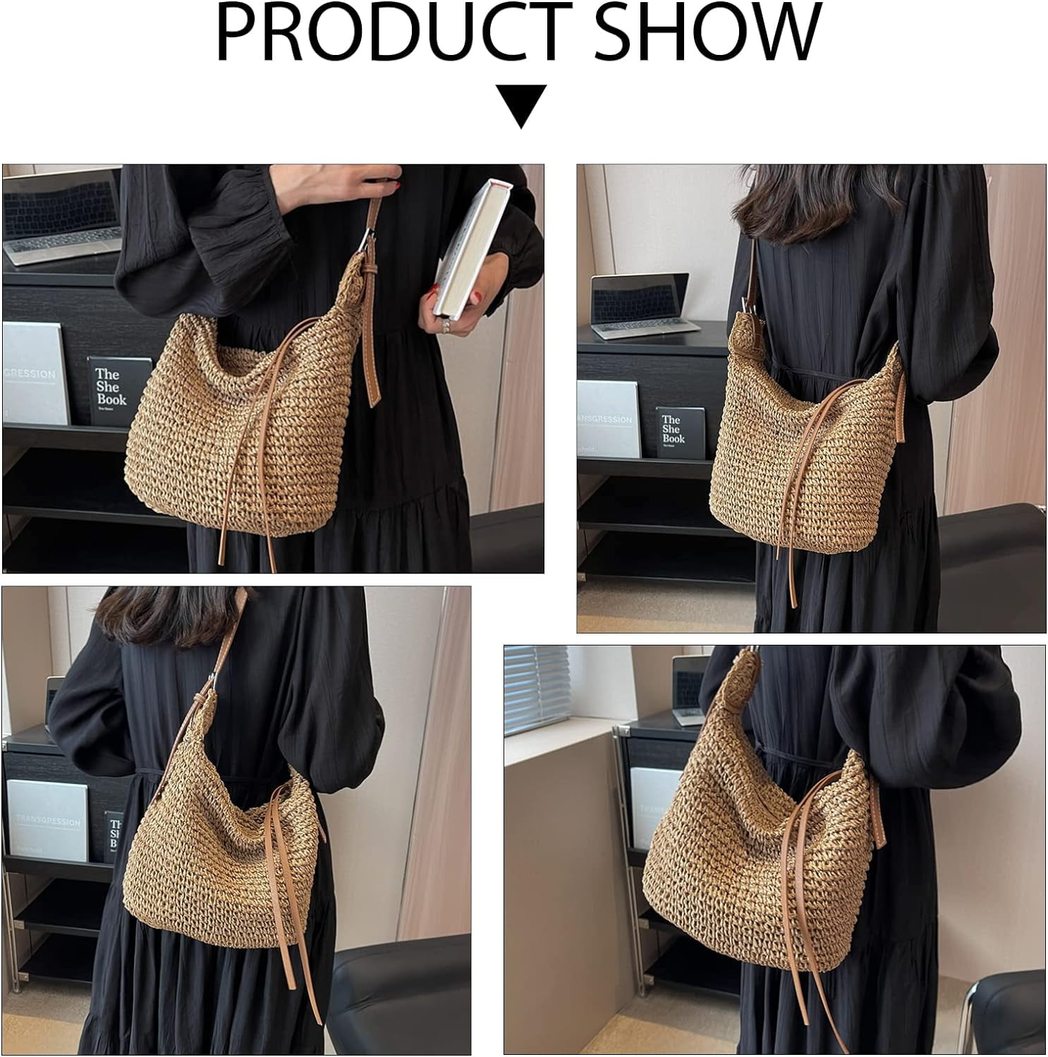 Kukuzhu Straw Crossbody Bags for Women, Straw Beach Bag Handmade Woven Straw Purses and Handbags for Summer Vacation