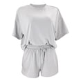 thumbnail image 2 of AYA Ensemble Décontracté pour Femmes d'Été Uni à Col Rond, Chandail à Manches Mi-Longues et Shorts, 2 of 4