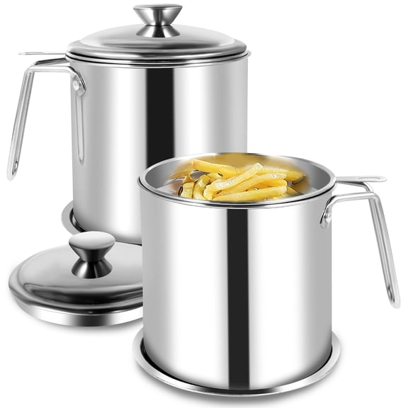 Oil Strainer Pot 1.8L Stainless Steel Oil Storage Can with Strainer and Dust-Proof Lid Reusable Grease Saver Wide Mouth Oil Filter Pot for Storing Frying Oil and Cooking Grease