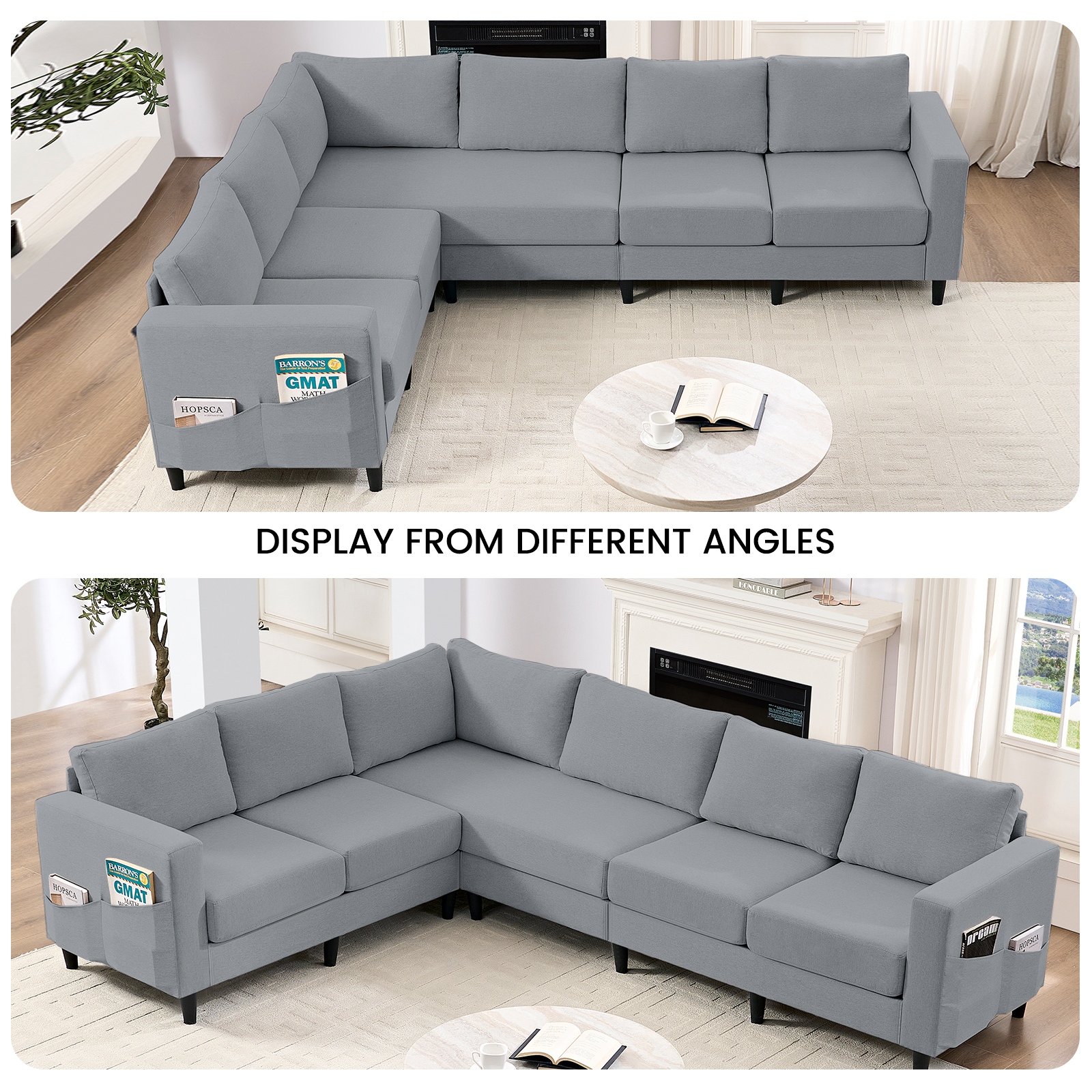 ZAFLY L-Shaped Couch, Sectional Corner Couches and Sofas with Linen Fabric for Living Room -  Light Grey