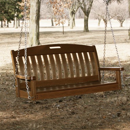 Teak Swing Seat - POLYWOOD® Nautical 4 ft. Recycled Plastic Porch Swing - Teak or Slate Gray